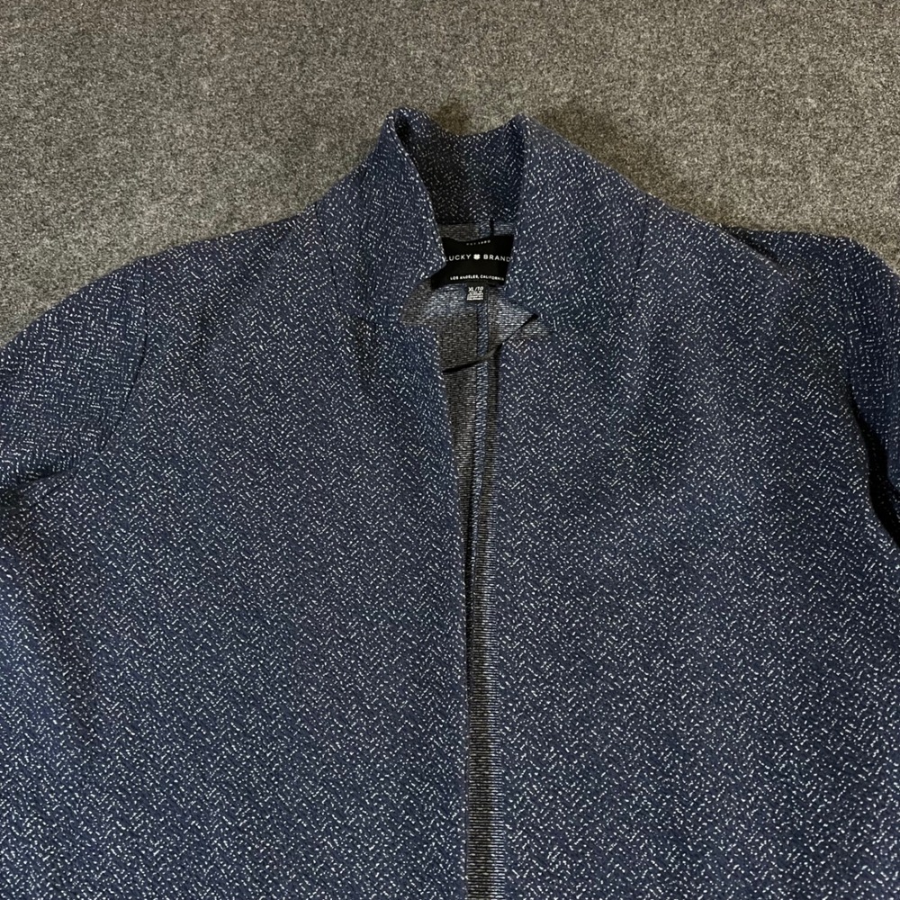 Lucky Brand Navy Blue White Herringbone Open Front Cardigan Jacket XL - Picture 8 of 13